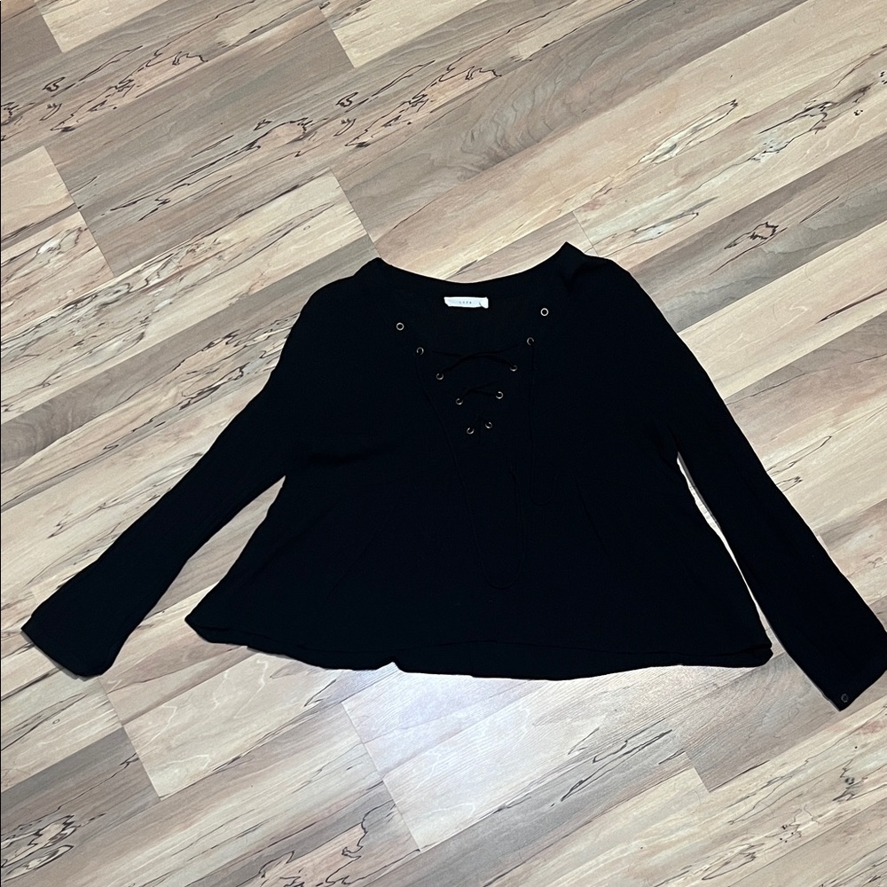 Lush Black Lace-Up Blouse